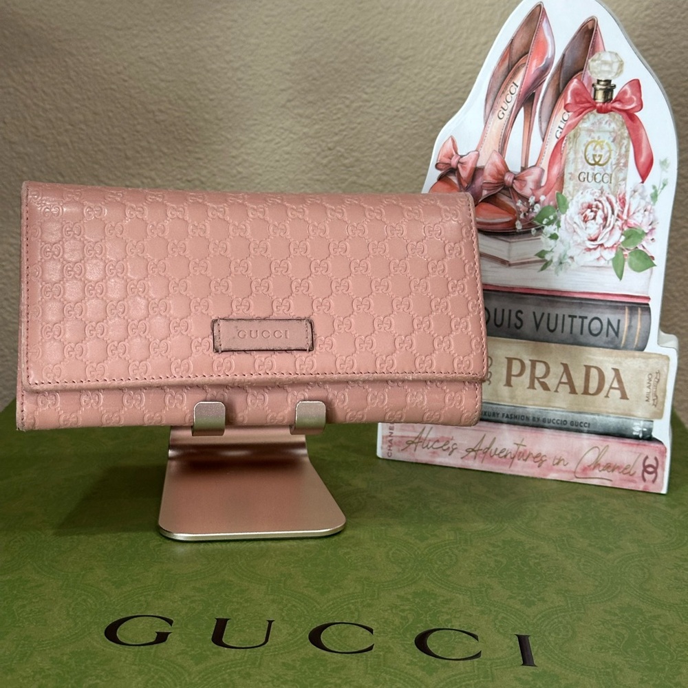 Gucci Pink Leather Continental Wallet Microguccissima Pattern Great Condition